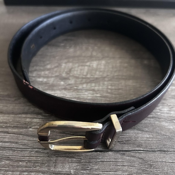 Yves Saint Laurent Belt Mens 32 Brown Full Grain‎ Leather Gold Buckle 1214007